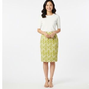 Bold Yellow Textured Floral Skirt | Lucy Paris Jacquard Pencil Skirt‎ L